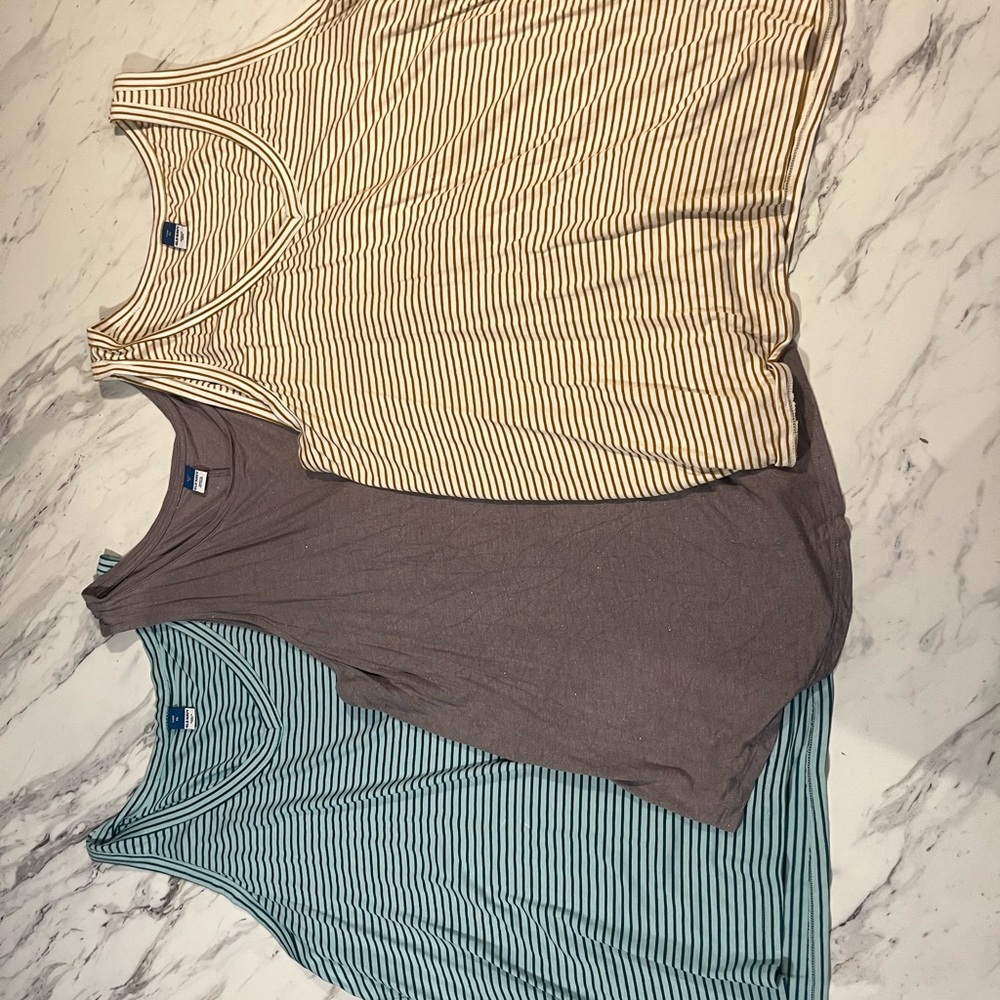 Striped Tank Tops - Cream, Brown, and Blue